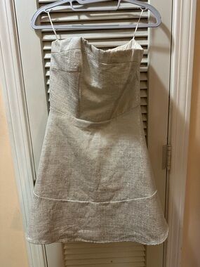 Express Metallic Cream Textured Strapless Dress